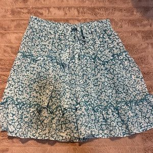 blue and white floral skirt